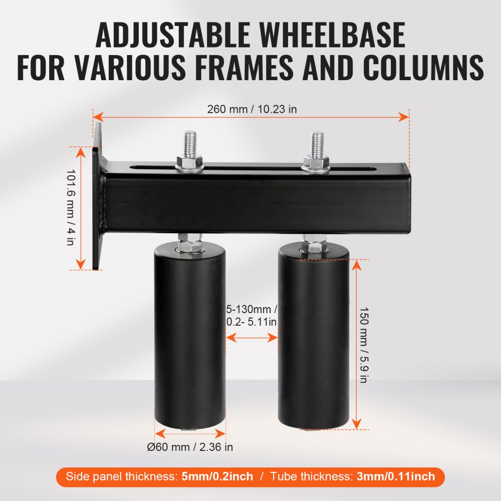 VEVOR Kit per Cancello Scorrevole, Kit Ferramenta per Cancello Scorrevole, Rulli Cancello Regolabili Universali, Rullo Guida per Cancello Scorrevole e Porta Resistente con Staffa a T, Diametro 60 mm