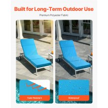 VEVOR Set di 2 Cuscino per Chaise Longue, 182,9 x 53,3 x 7,6 cm, Impermeabili Resistenti allo Sbiadimento, per Sdraio con Lacci, Spessi Cuscini per Sdraio da Giardino per Piscina, Verde Acqua