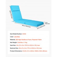 VEVOR Set di 2 Cuscino per Chaise Longue, 182,9 x 53,3 x 7,6 cm, Impermeabili Resistenti allo Sbiadimento, per Sdraio con Lacci, Spessi Cuscini per Sdraio da Giardino per Piscina, Verde Acqua