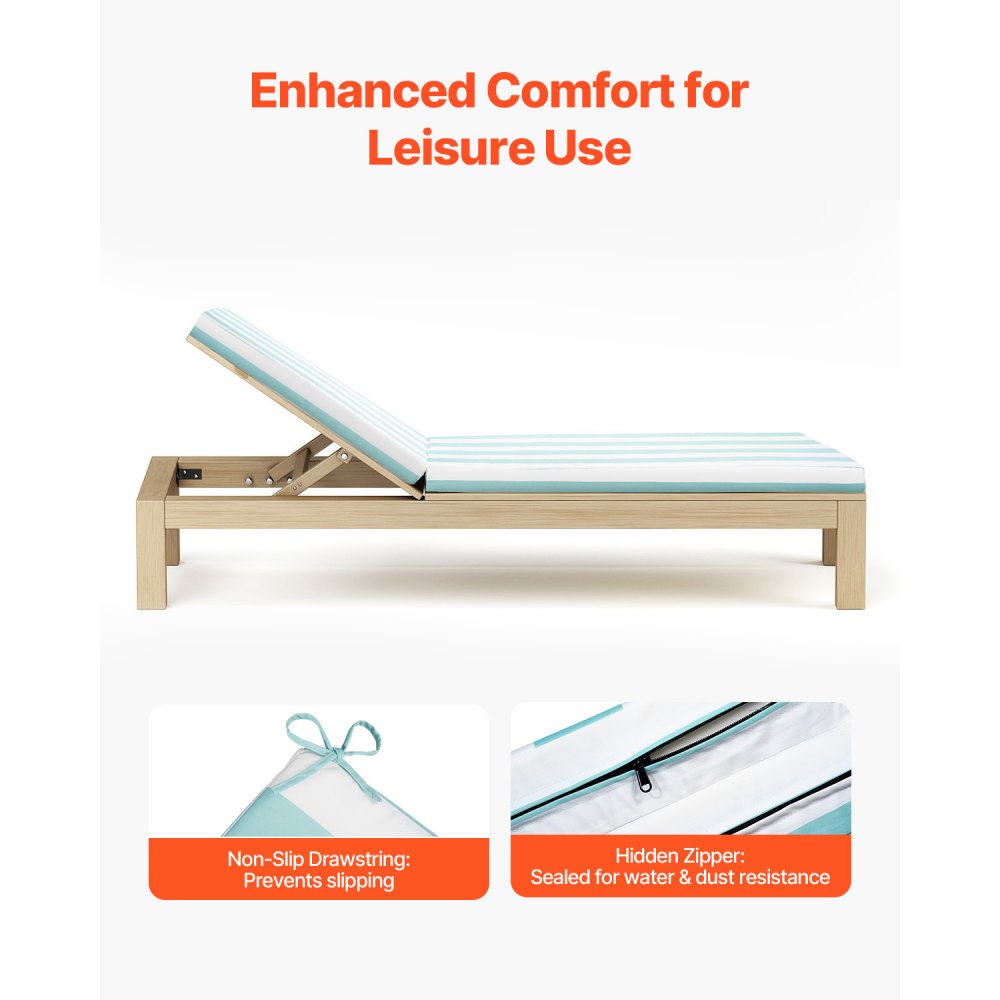 VEVOR Set di 2 Cuscino per Chaise Longue, 2032 x 660 x 98 mm, Cuscini per Lettini Prendisole Impermeabili e Resistenti allo Sbiadimento, Esterno con Lacci, per Piscina, Strisce Verdi e Bianche