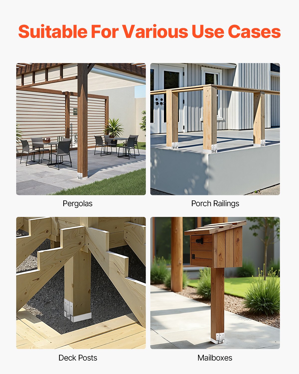 VEVOR Base per Pali 96 x 90,5 mm Dimensioni Interne 89,6 x 90,5 mm Ancoraggio per Pali in Cemento in Acciaio al Carbonio Zincato per Impieghi Gravosi con Elevazione di 25,4 mm per Pergole in Cemento