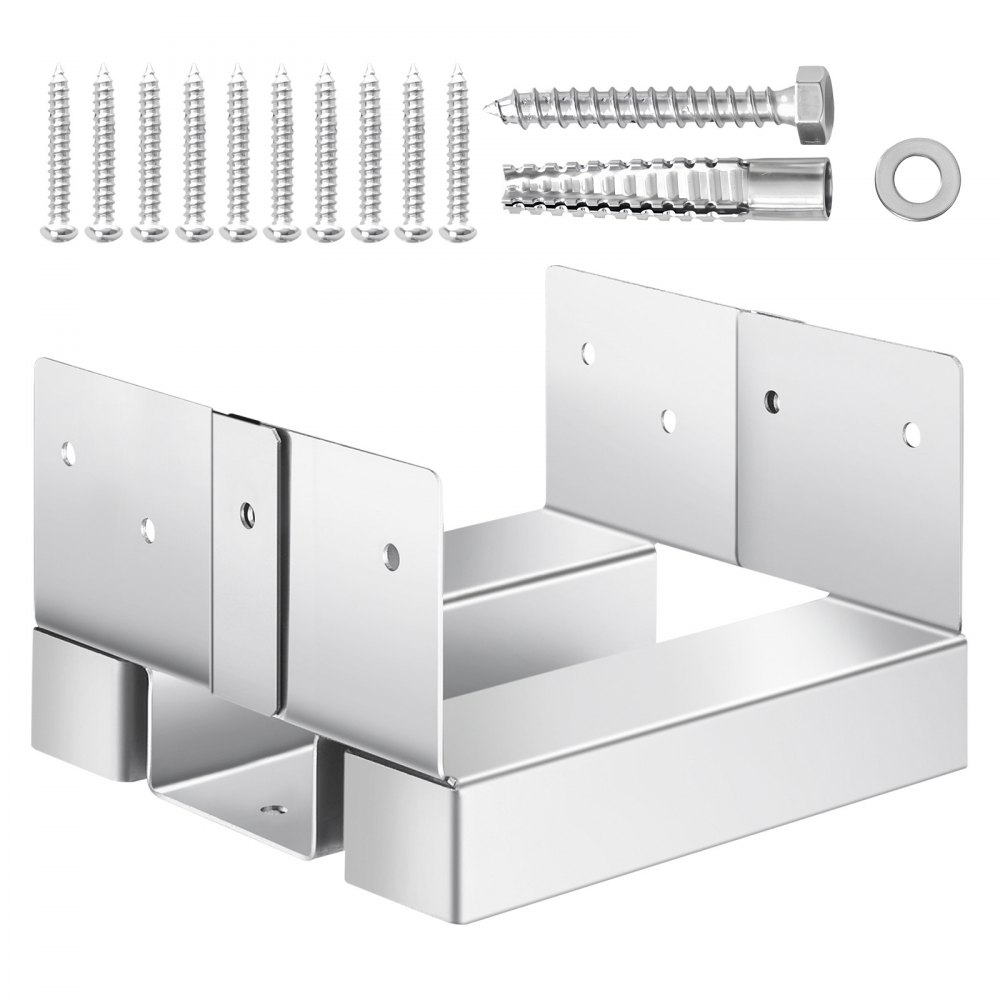 VEVOR Base per Pali 144,5 x 141,5 mm Dimensioni Interne 139,5 x 141,5 mm Ancoraggio per Pali in Cemento in Acciaio al Carbonio Zincato per Impieghi Gravosi, Elevazione 25,4 mm per Pergole in Cemento