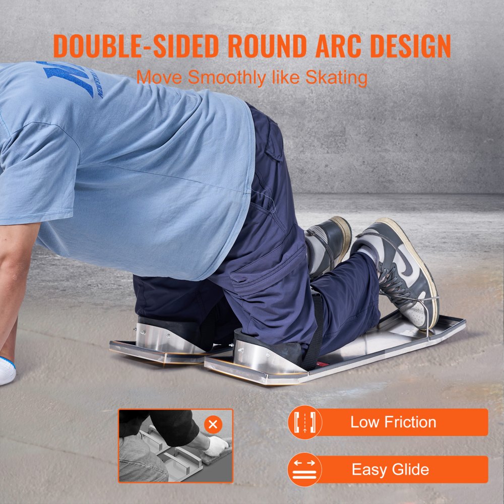 VEVOR 75 x 20 cm Concrete Knee Boards, Knee Boards, Stainless Steel Knee Boards, Concrete Sliders, Pair of Movable Sliders with Concrete Knee Pads and Board Straps for Concrete Work