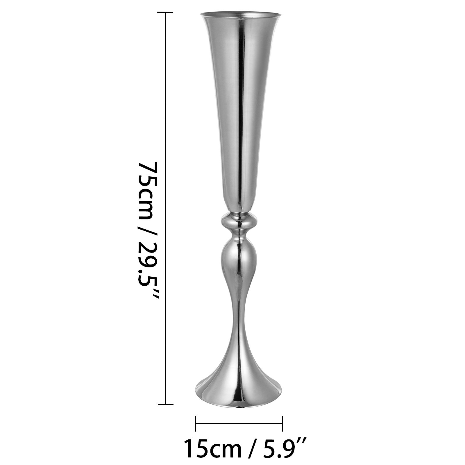 VEVOR 3 Pezzi Vaso da Tromba Altezza 75cm Centrotavola in Metallo per Matrimonio Compleanno Festa Vaso da Tromba da Tavolo in Metallo per Matrimonio Colore Argento