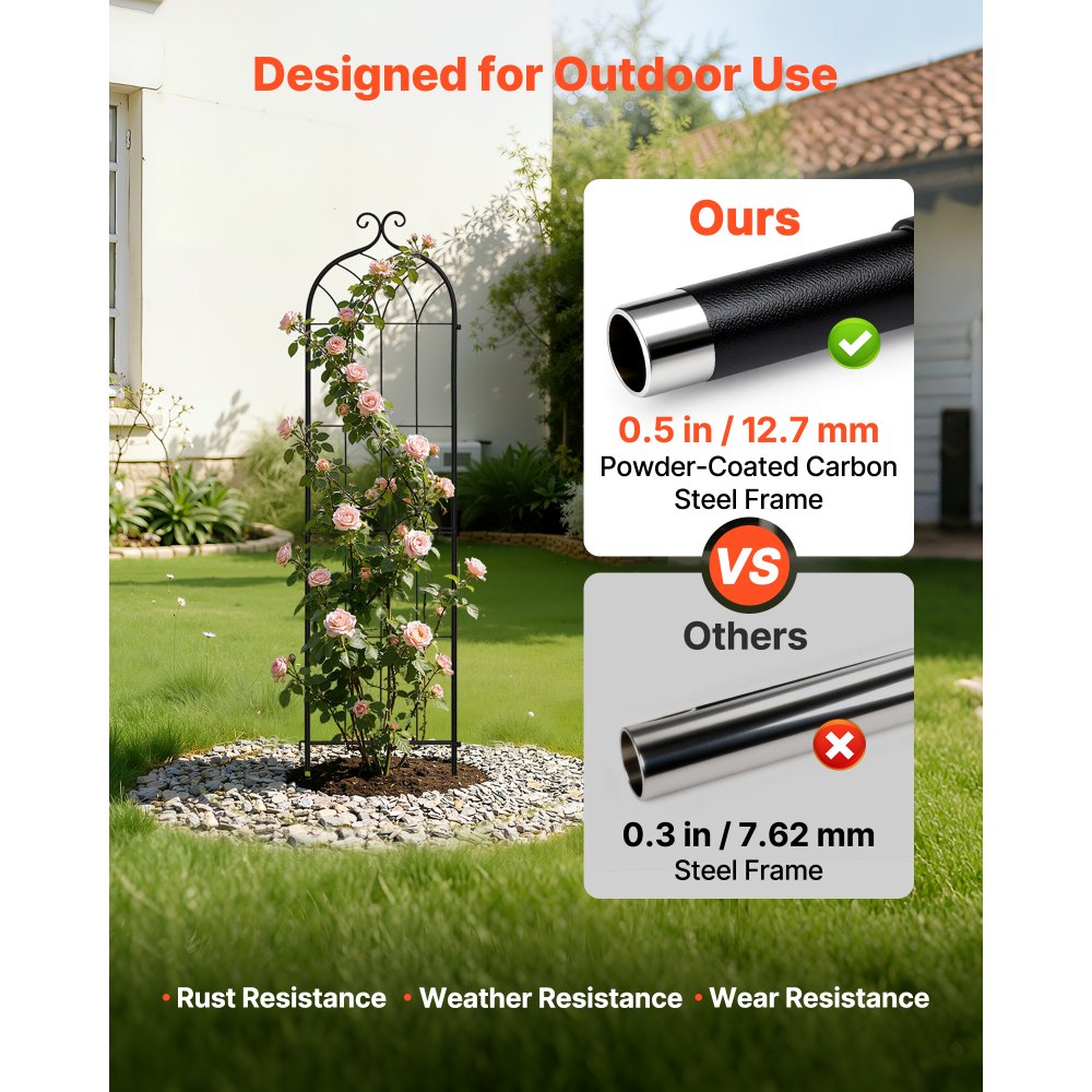 VEVOR Traliccio da Giardinaggio 152x40,5 cm, Set da 4 Grigliati a Incastro per Fiori e Rose con Finitura Verniciata a Polvere e Design Decorativo, Graticci di Sostegno per Rampicanti, Ortaggi, Rose