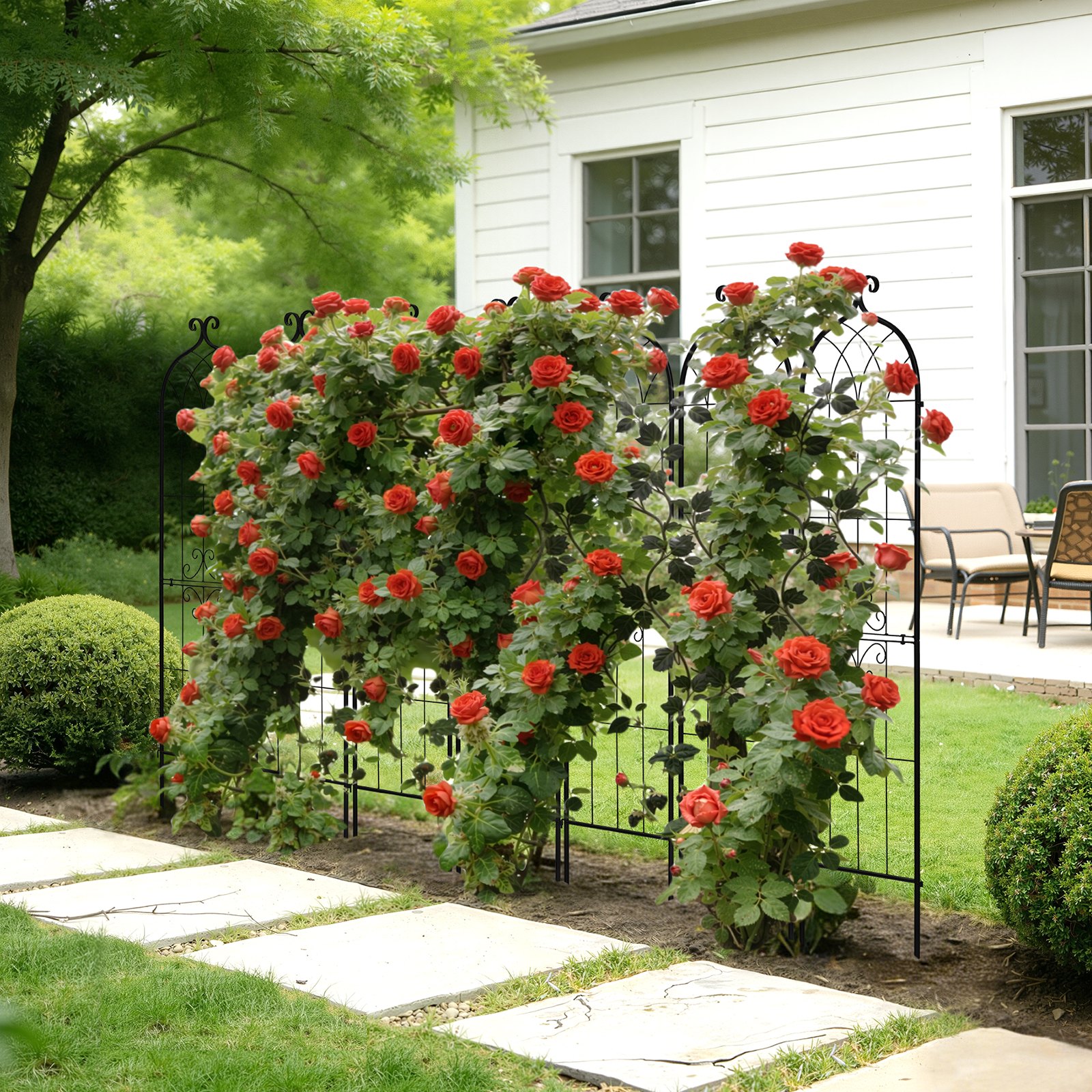 VEVOR Traliccio da Giardinaggio 152x40,5 cm, Set da 4 Grigliati a Incastro per Fiori e Rose con Finitura Verniciata a Polvere e Design Decorativo, Graticci di Sostegno per Rampicanti, Ortaggi, Rose