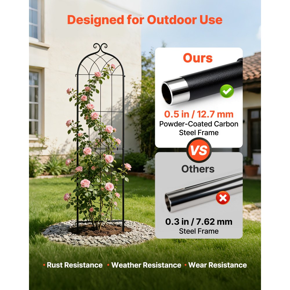 VEVOR Tralicci da Giardinaggio 220x52,5 cm, Set 2 pz Grigliati in Metallo da Giardino per Fiori e Rose con Rivestimento a Polvere e Design Collegabili, Sostegno Decorativo per Viti e Rose Rampicanti