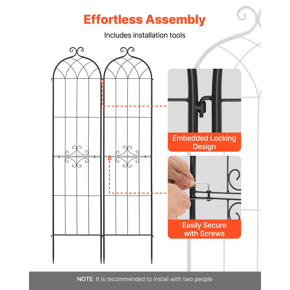VEVOR Set 6 pz Traliccio da Giardinaggio 220x52,5 cm, Graticcio in Metallo per Prati e Aiuole con Finitura Verniciata a Polvere e Funzione ad Incastro, per Sostegno di Fiori Ortaggi Piante Rampicanti