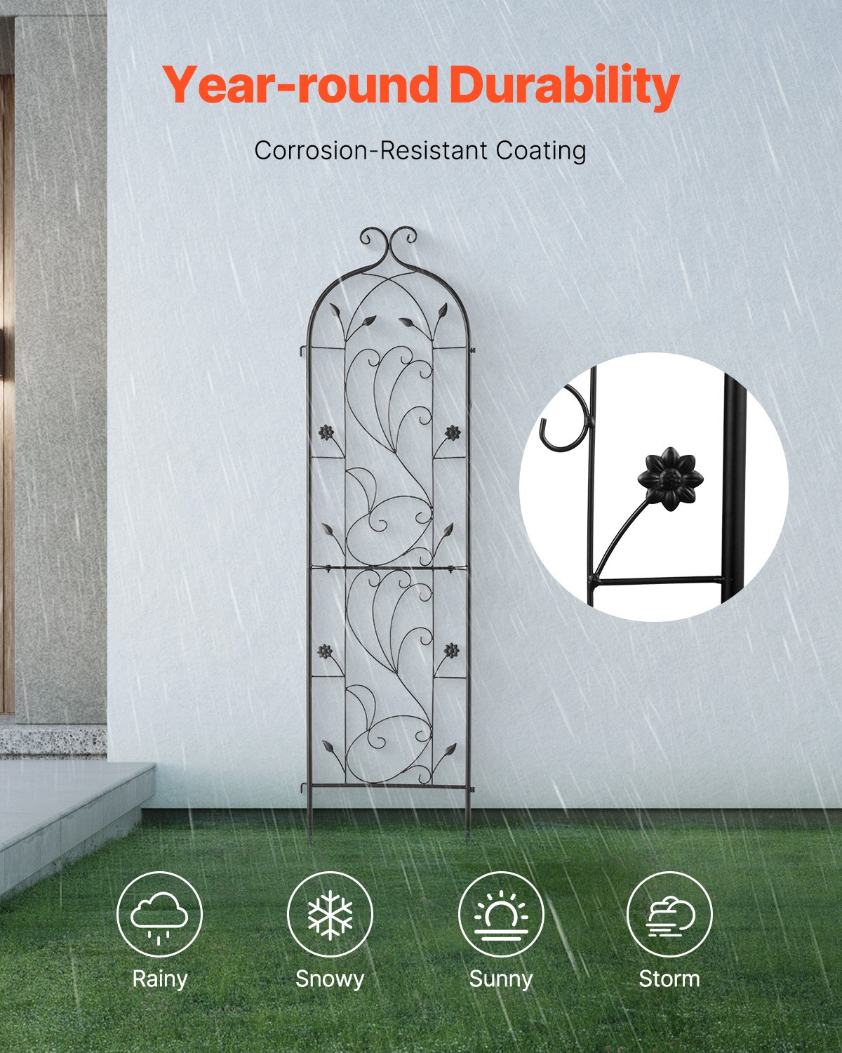 VEVOR Climbing Aid, 38x152 cm, Trellis, Rustproof Metal Espalier for Garden Flowers, Climbing Rose Espalier, Cucumber Support, Climbing Aid, Decorative Tall Clematis Espalier for Courtyards & Lawns