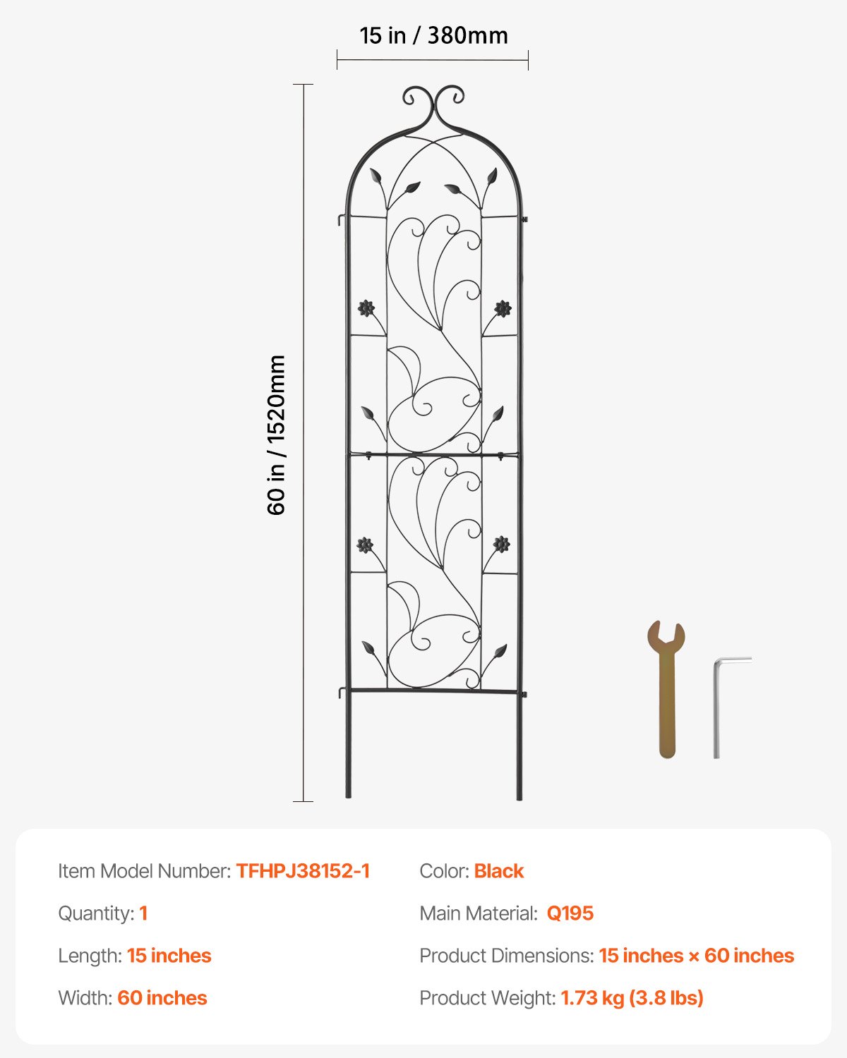 VEVOR Climbing Aid, 38x152 cm, Trellis, Rustproof Metal Espalier for Garden Flowers, Climbing Rose Espalier, Cucumber Support, Climbing Aid, Decorative Tall Clematis Espalier for Courtyards & Lawns