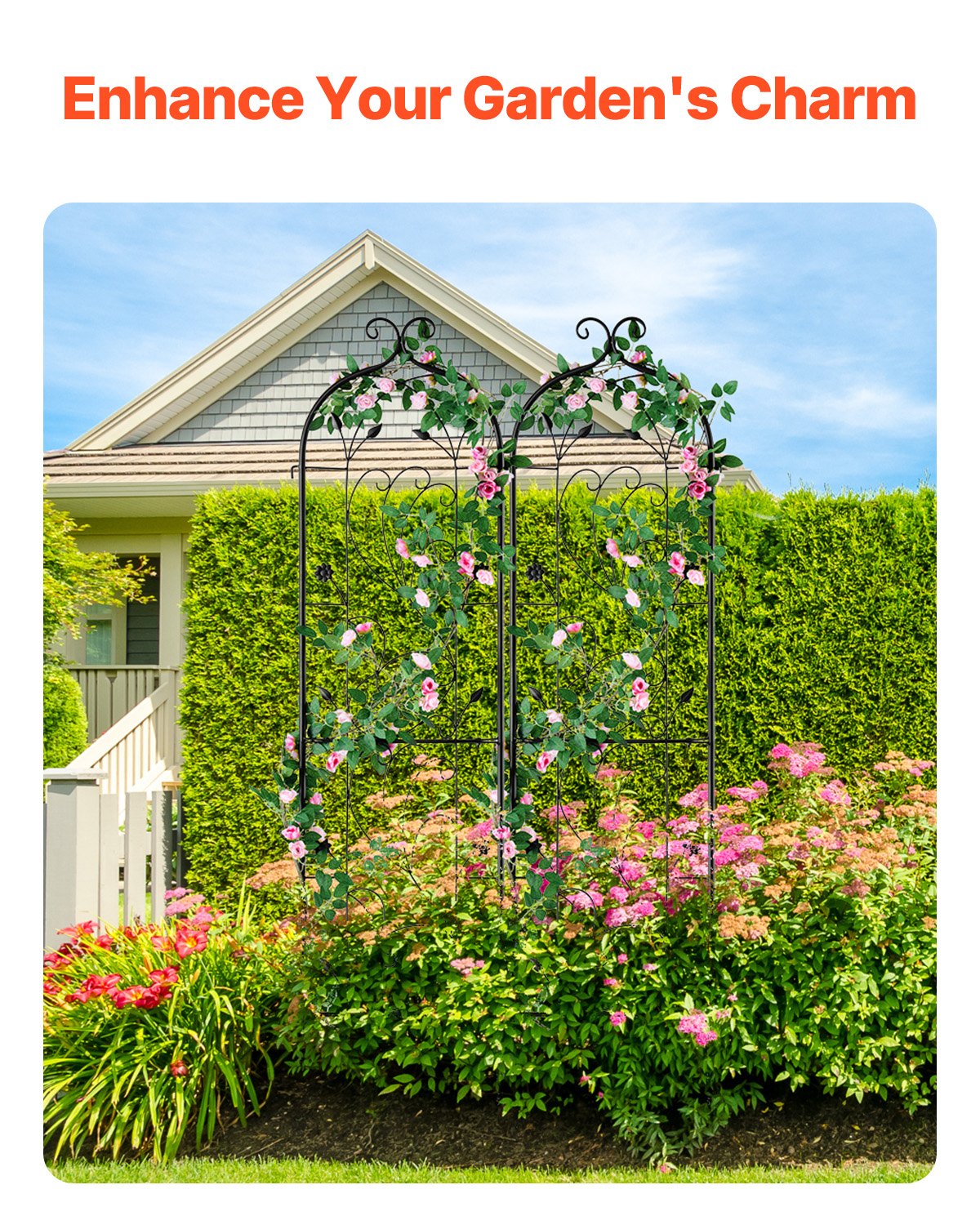 VEVOR Traliccio da Giardino Rampicanti per Piante Fiori in Metallo Antiruggine, Supporto per Traliccio per Rose Rampicanti Esterno, Traliccio Decorativo per Clematide Alta Cortili 38 x 152 cm 2 Pezzi