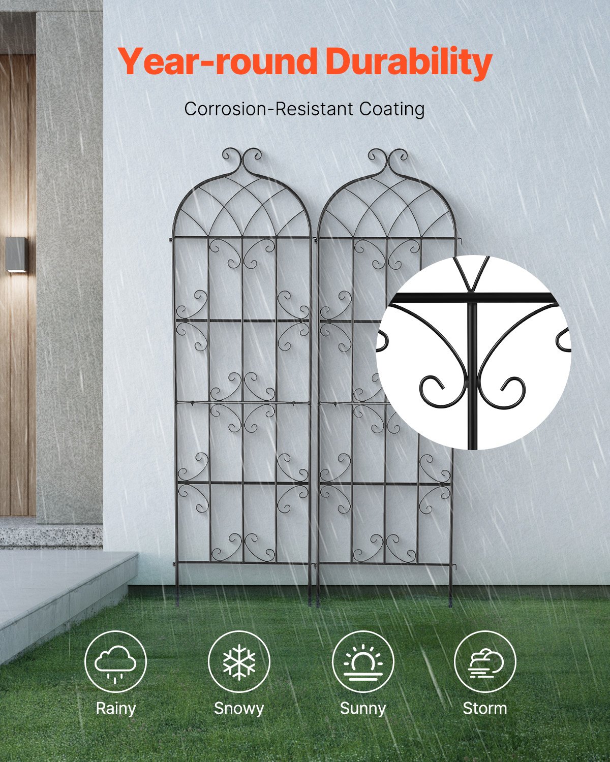 VEVOR Climbing Plant Support, 51x180 cm, Climbing Aid, Set of 2, Rustproof Metal Trellis for Garden Flowers, Climbing Frame for Roses, Cucumber Support, Decorative Clematis Trellis for Courtyards & Lawns