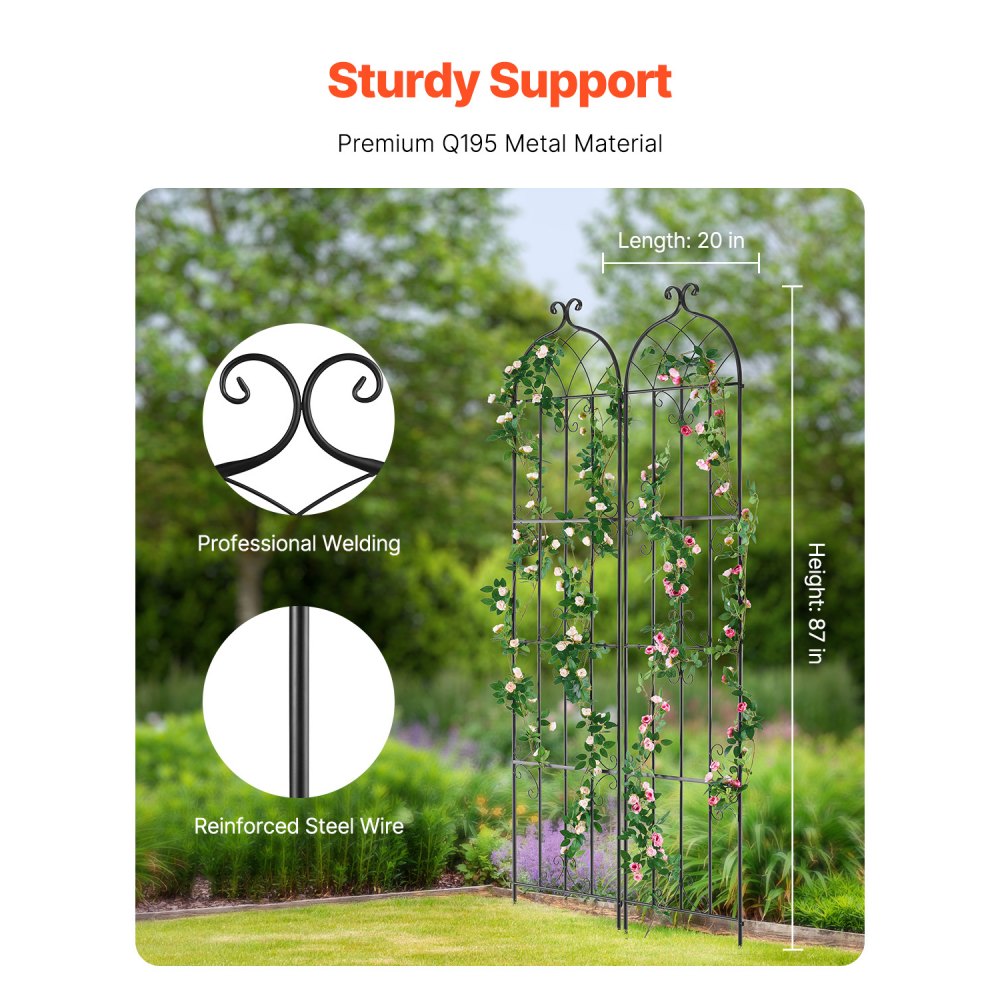 VEVOR Climbing Aid, 221 x 50 cm, Set of 2, Rustproof Metal Trellis for Garden Flowers, Climbing Frame for Roses, Cucumber Support, Climbing Aid, Plant Trellis, Decorative Clematis Trellis for Courtyards & Lawns
