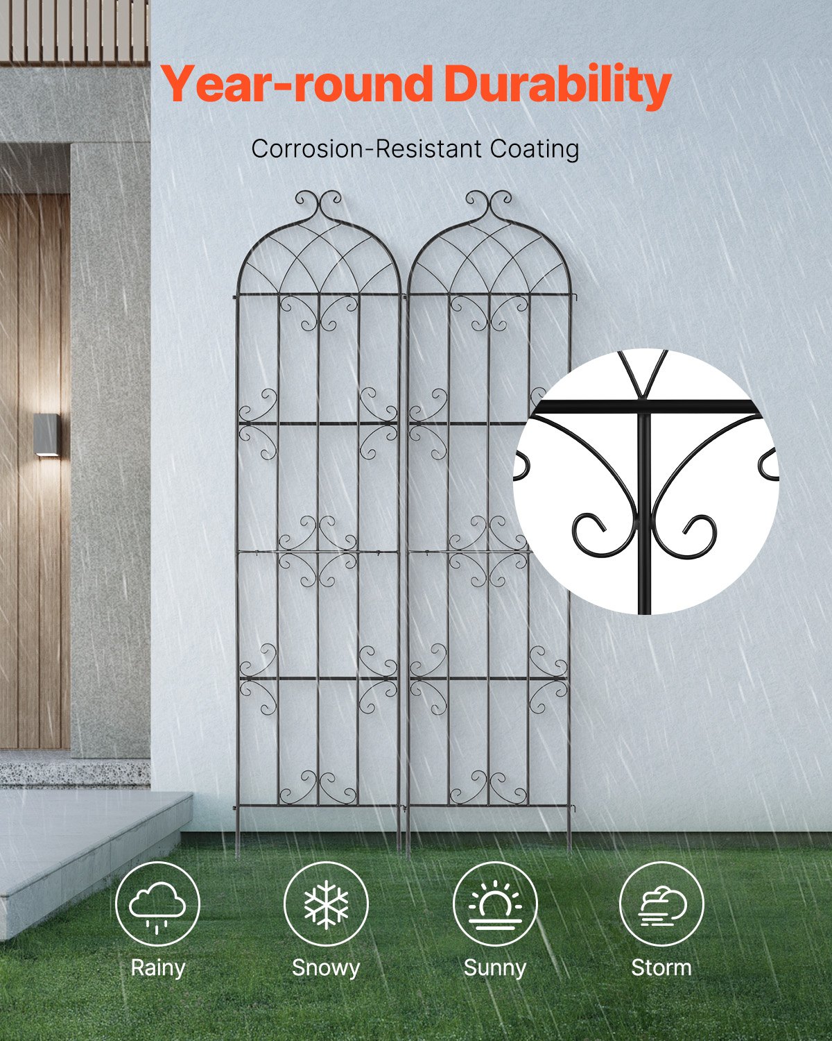 VEVOR Climbing Aid, 221 x 50 cm, Set of 2, Rustproof Metal Trellis for Garden Flowers, Climbing Frame for Roses, Cucumber Support, Climbing Aid, Plant Trellis, Decorative Clematis Trellis for Courtyards & Lawns