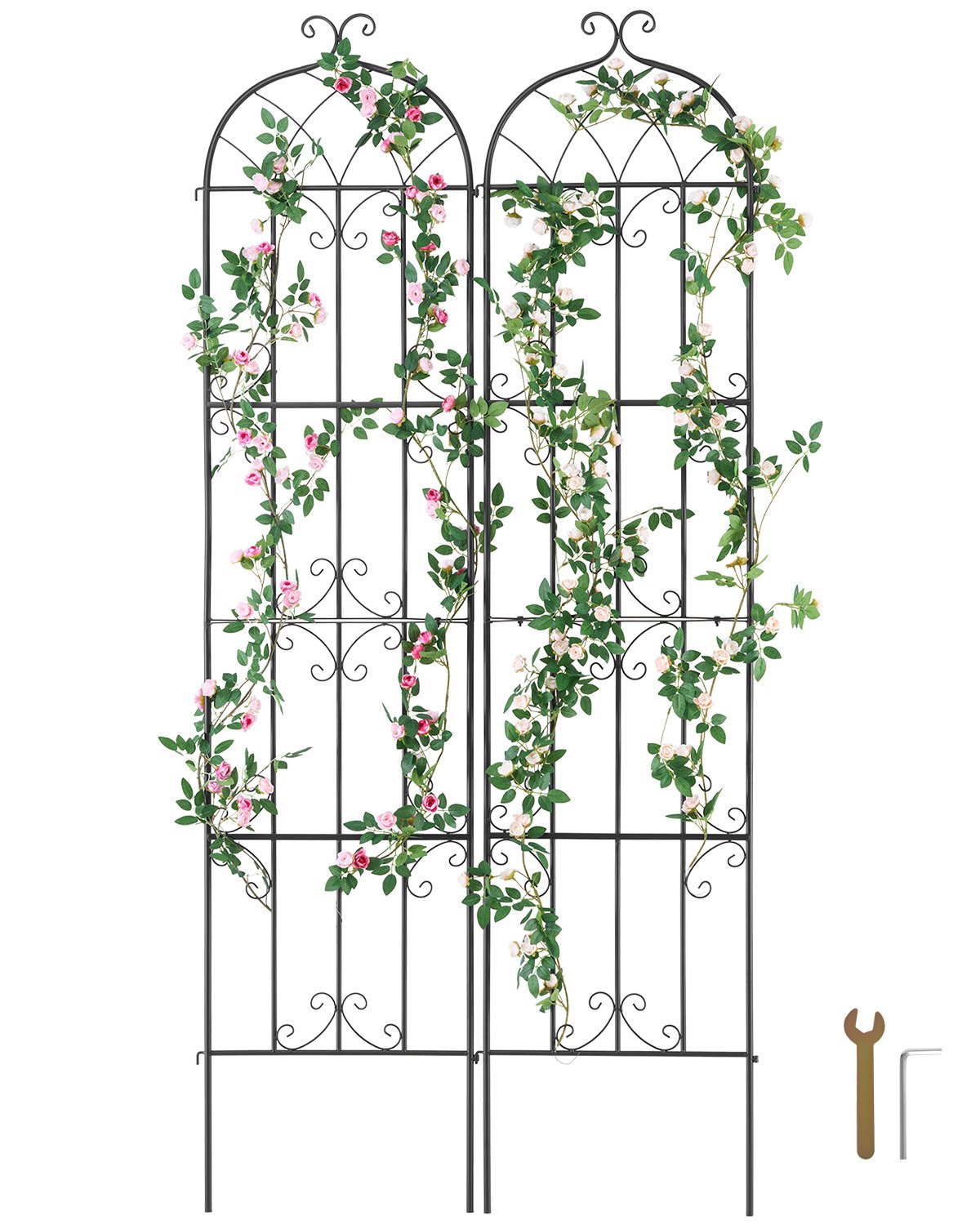 VEVOR Climbing Aid, 221 x 50 cm, Set of 2, Rustproof Metal Trellis for Garden Flowers, Climbing Frame for Roses, Cucumber Support, Climbing Aid, Plant Trellis, Decorative Clematis Trellis for Courtyards & Lawns