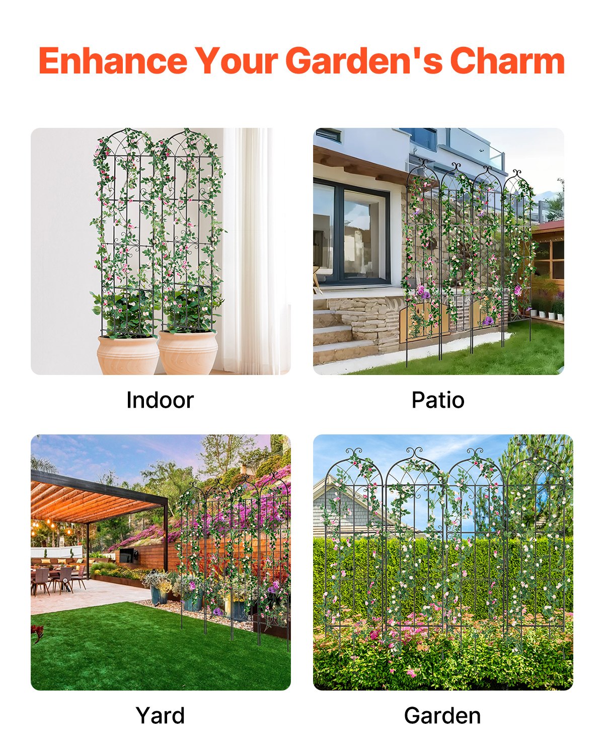 VEVOR Climbing Plant Support, 51x220 cm, Set of 4, Rustproof Metal Trellis for Garden Flowers, Climbing Rose Trellis, Climbing Frame, Cucumber Support, Decorative Clematis Trellis for Courtyards & Lawns
