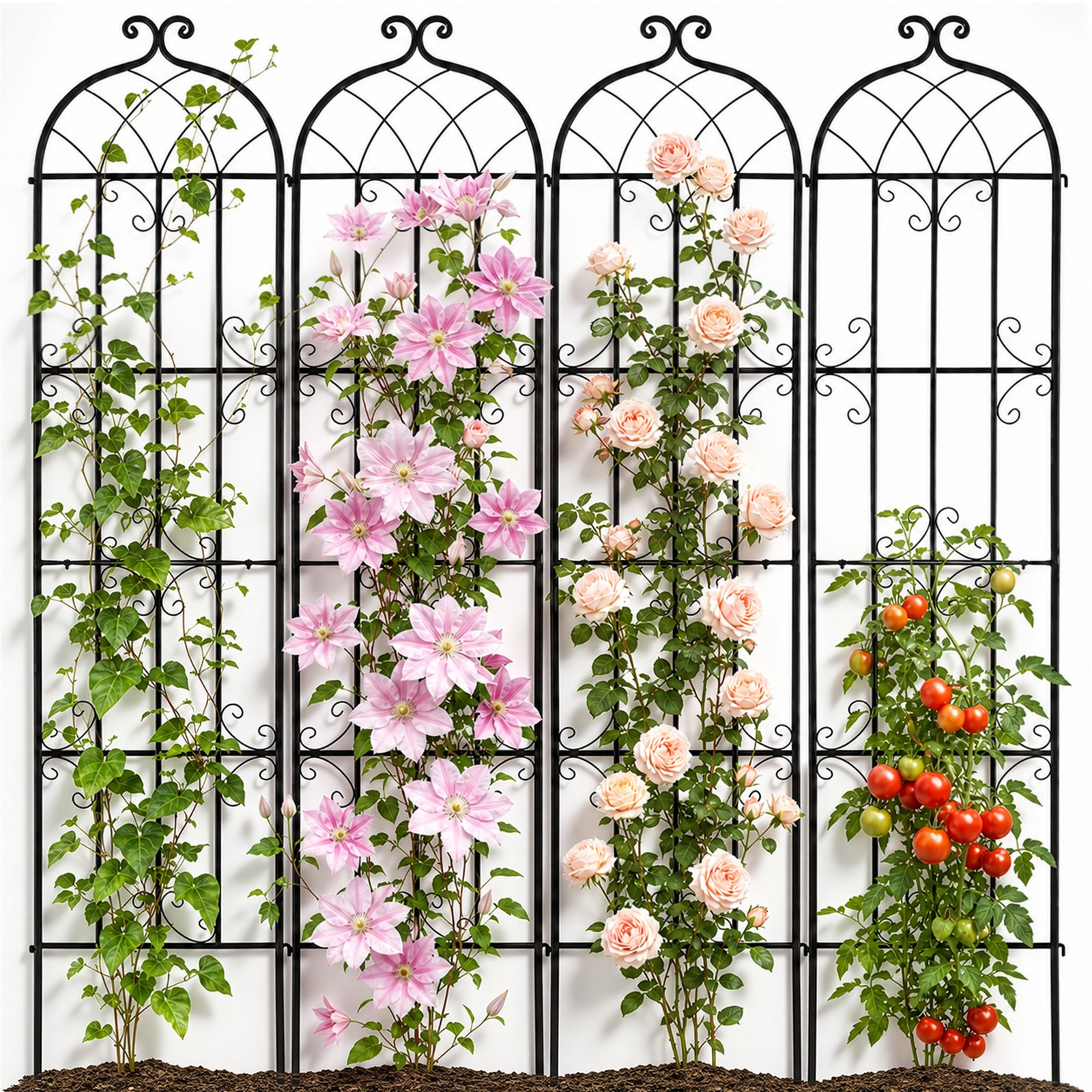 VEVOR Traliccio da Giardino Rampicanti per Piante Fiori in Metallo Antiruggine, Supporto per Traliccio per Rose Rampicanti Esterno, Traliccio Decorativo per Clematide Alta Cortili 51 x 220 cm 4 Pezzi