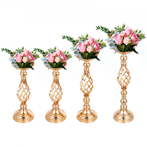 4 Kit Vaso Portafiori Per Matrimonio Portacandele Centrotavola Oro 40/47/53cm