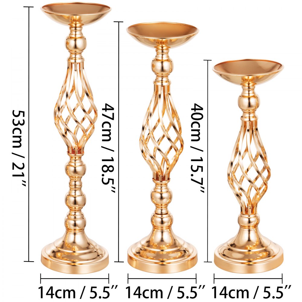 4 Kit Vaso Portafiori Per Matrimonio Portacandele Centrotavola Oro 40/47/53cm