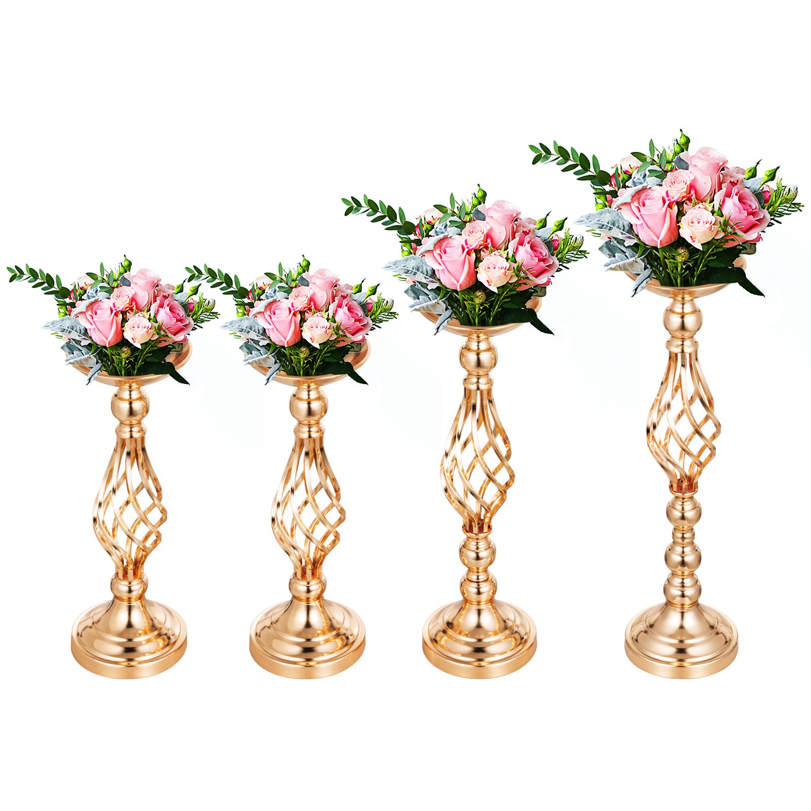 4 Kit Vaso Portafiori Per Matrimonio Portacandele Centrotavola Oro 40/47/53cm