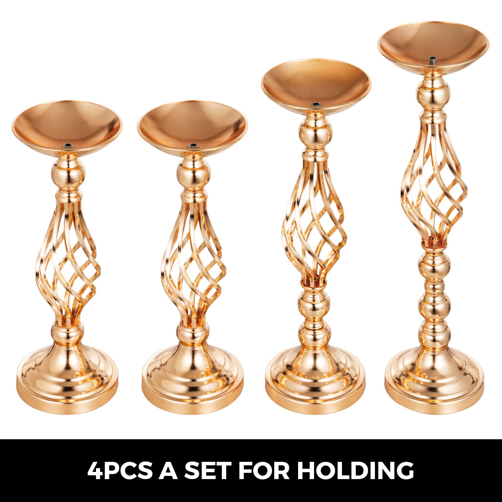 4 Kit Vaso Portafiori Per Matrimonio Portacandele Centrotavola Oro 40/47/53cm