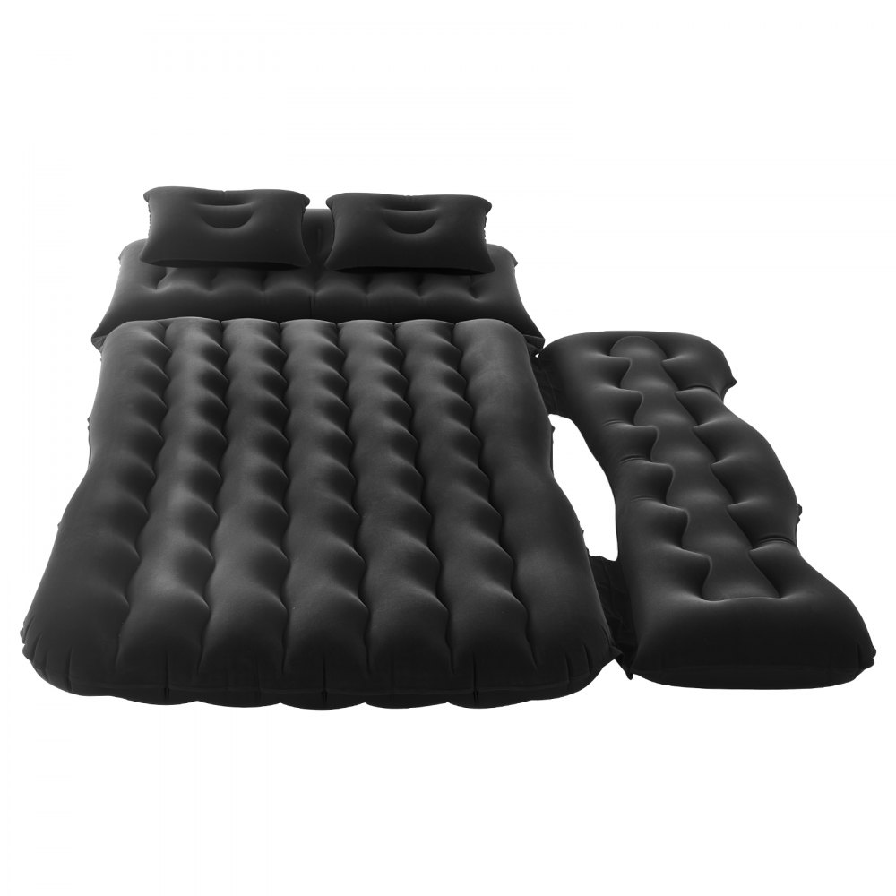VEVOR Car Air Mattress Inflatable Camping Mattress (Back Seat) Flocked Travel Beds Portable Sleeping Mat with Air Pump & 2 Pillows & Nozzle & Carrying Bag for Most SUVs MPVs and Sedans, Black