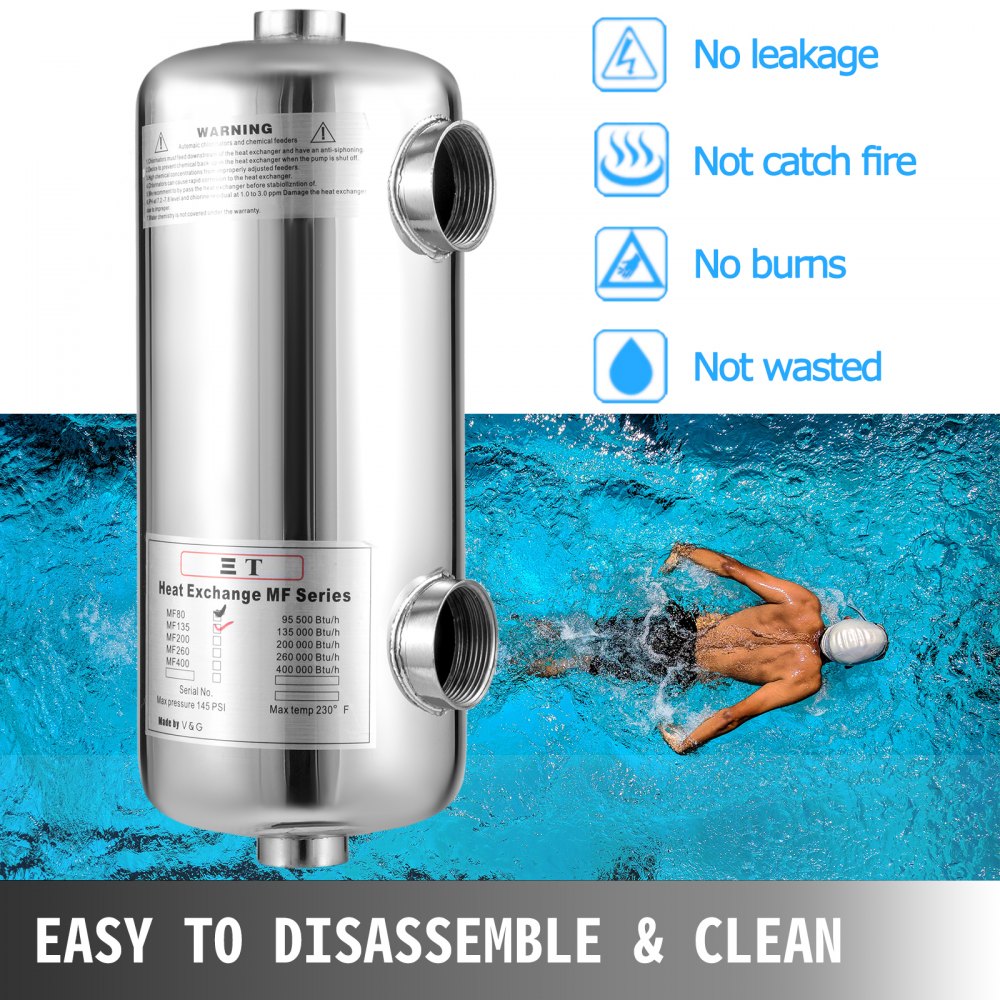 Scambiatore Di Calore A Fascio Tubiero 135 Kbtu/h Per Piscina Acciaio Inox 304