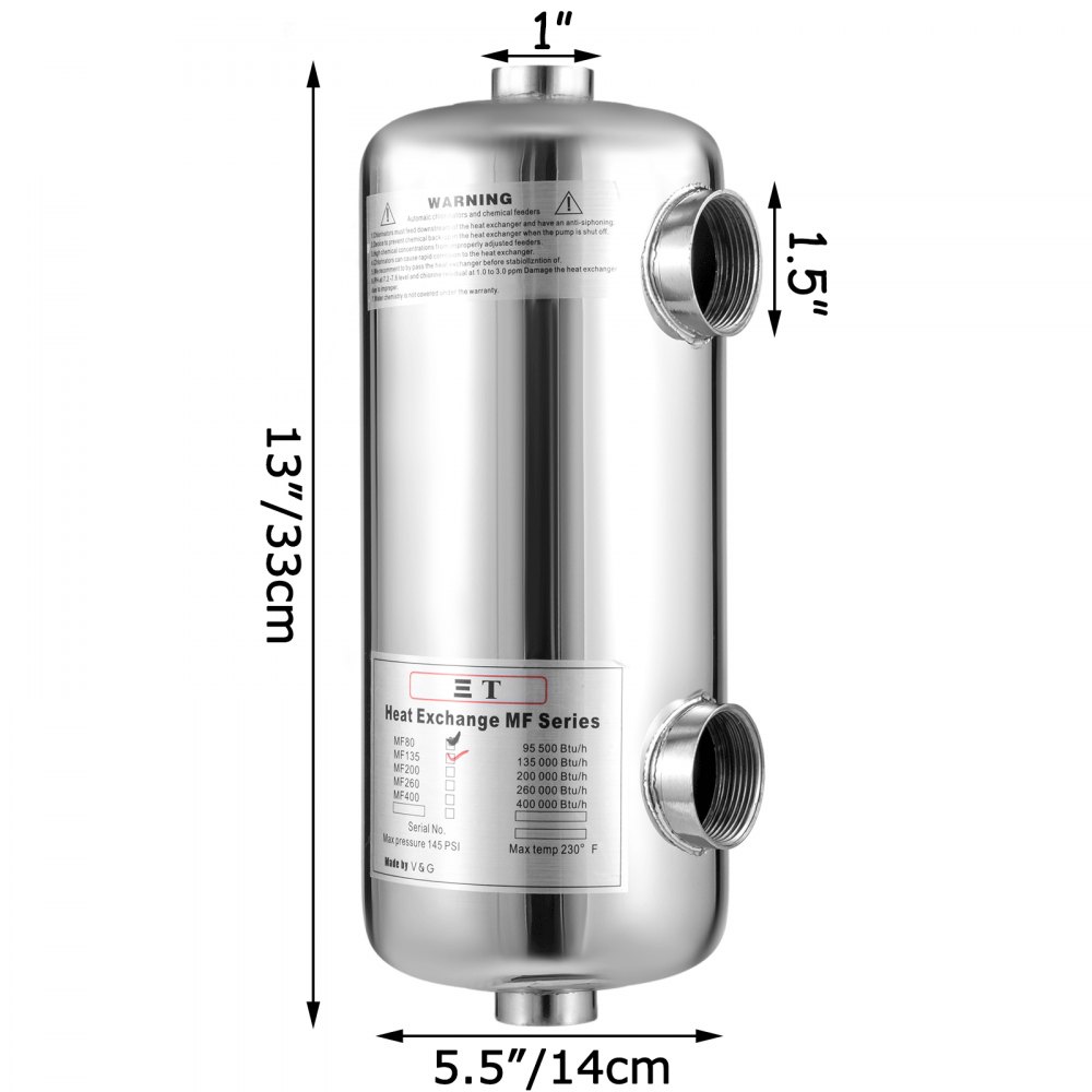 Scambiatore Di Calore A Fascio Tubiero 135 Kbtu/h Per Piscina Acciaio Inox 304