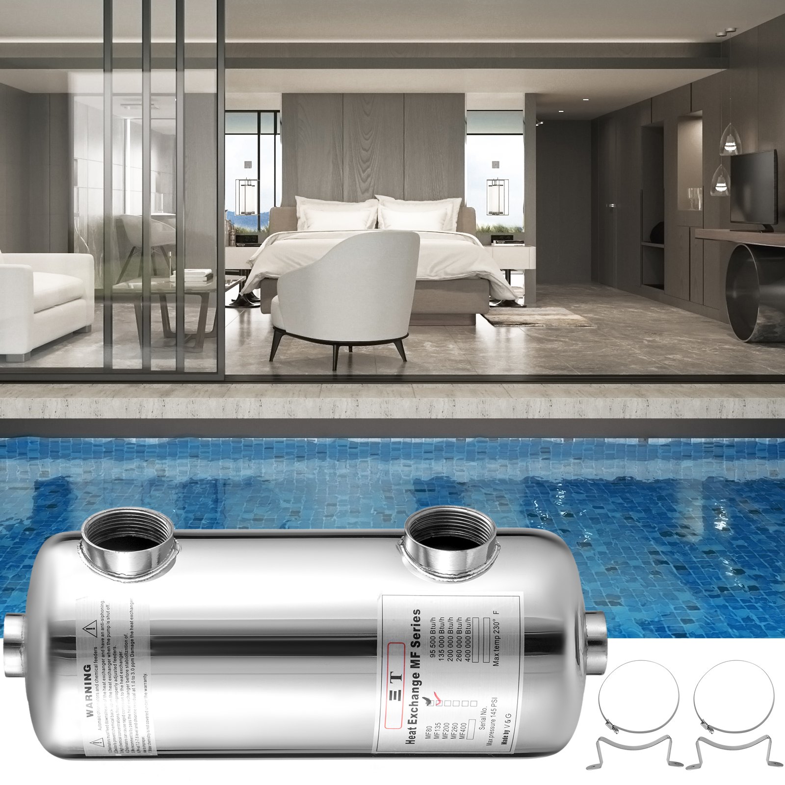 Scambiatore Di Calore A Fascio Tubiero 135 Kbtu/h Per Piscina Acciaio Inox 304