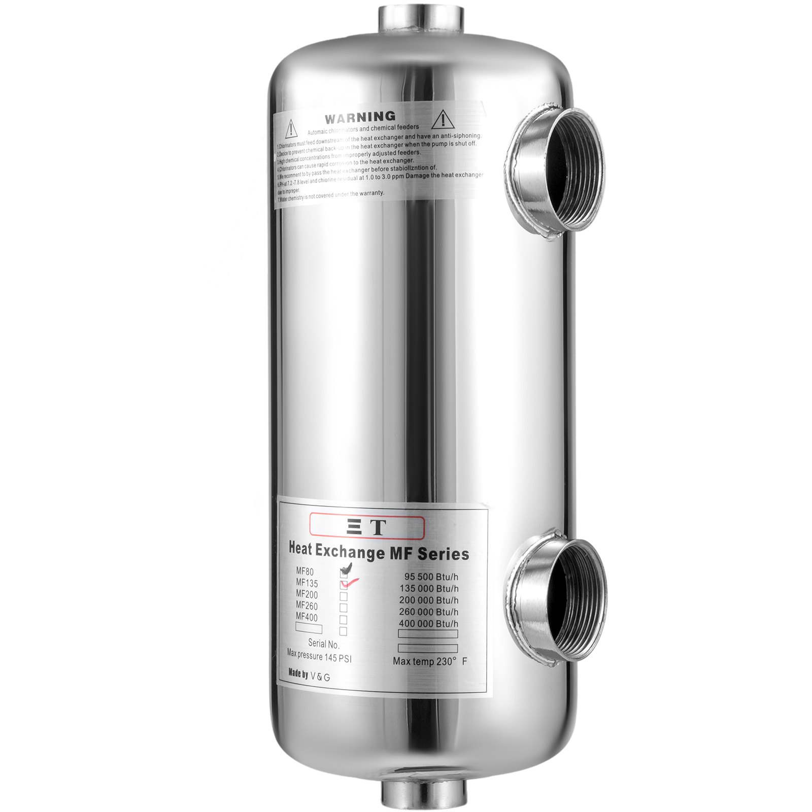 Scambiatore Di Calore A Fascio Tubiero 135 Kbtu/h Per Piscina Acciaio Inox 304