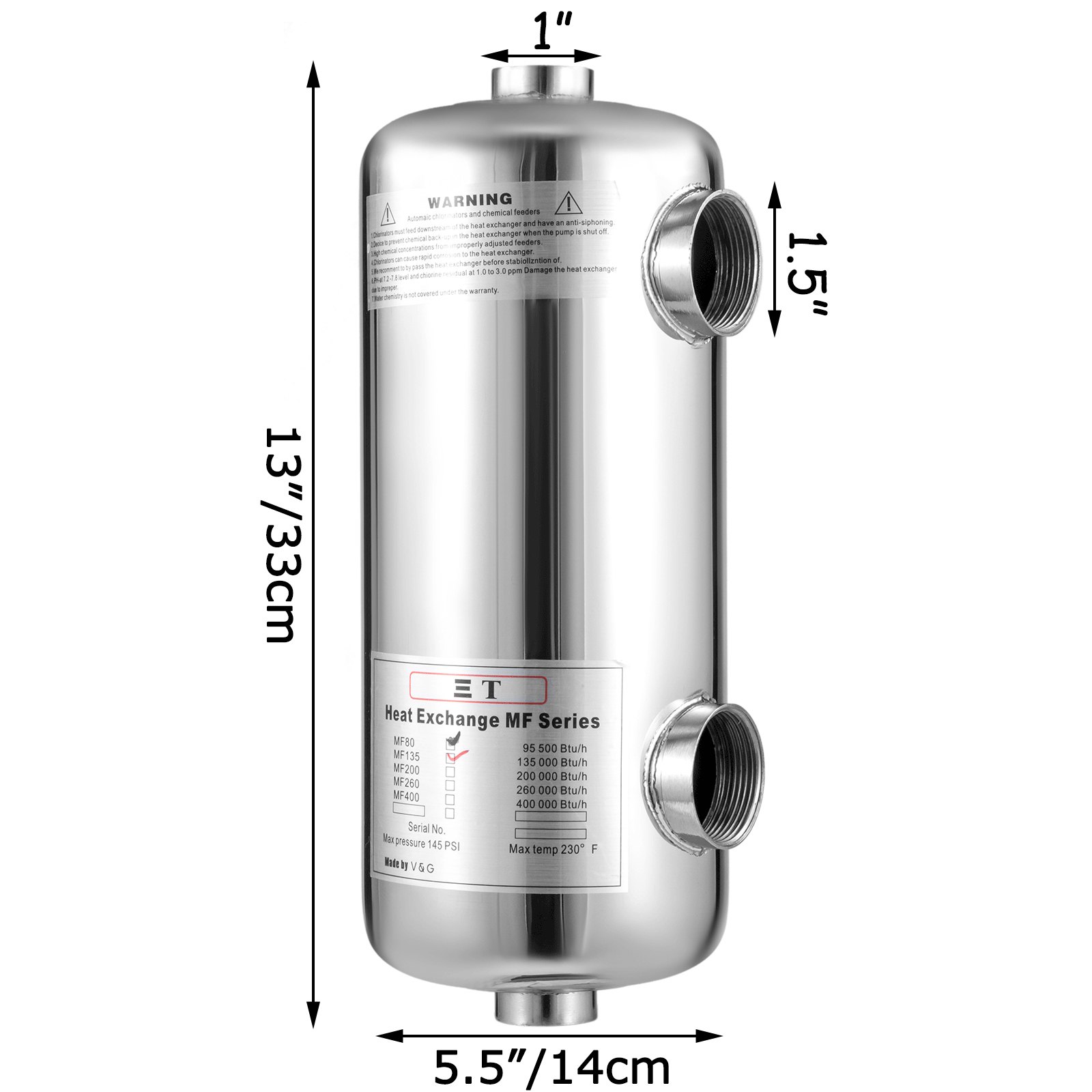 Scambiatore Di Calore A Fascio Tubiero 135 Kbtu/h Per Piscina Acciaio Inox 304