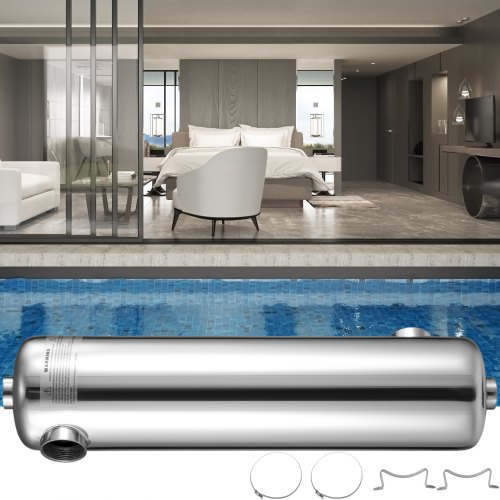 Scambiatore Di Calore 400 Kbtu/h Acciaio Inox Piscine Spa Vasche Idromassaggio