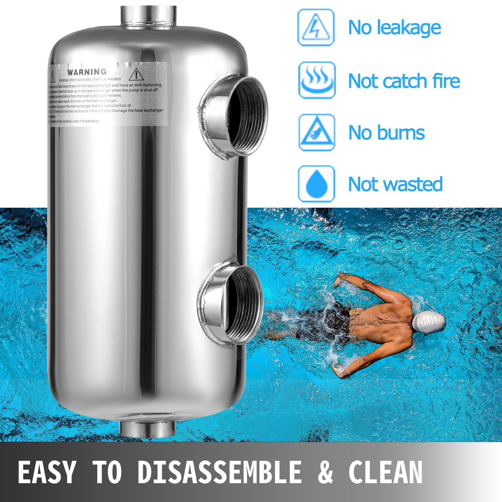 Scambiatore Di Calore 95 Kbtu/h Acciaio Inox Piscine Spa Vasche Idromassaggio