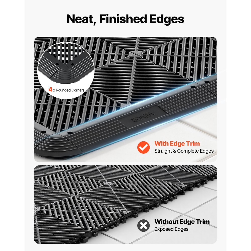 VEVOR Transition Edge Kit, 11-Piece, Durable Straight Garage Floor Edging, PP Material, Easy Installation, Edge Protection for Wet Area Restaurant Pool, Only Compatible with VEVOR Drainage Mats, Black
