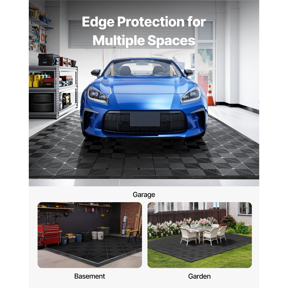 VEVOR Transition Edge Kit, 11-Piece, Durable Straight Garage Floor Edging, PP Material, Easy Installation, Edge Protection for Wet Area Restaurant Pool, Only Compatible with VEVOR Drainage Mats, Black