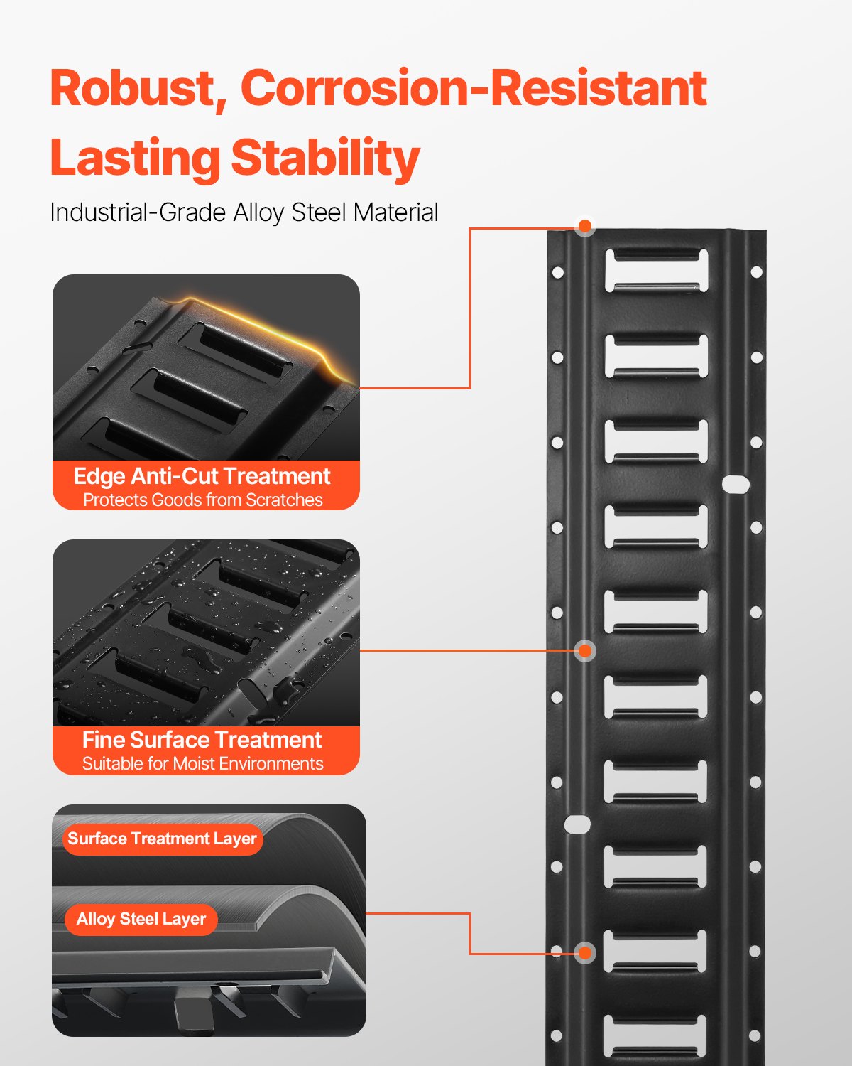 VEVOR E-Track Rail Set, 1.52 m long steel rails, 4-pack, load capacity up to 914 kg, robust rails with screws for garages, vans, trailers, motorcycle tie-down straps, ATV mounts
