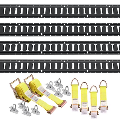 VEVOR Set di binari ancoraggio E-Track, 18 pezzi, set di binari elettrici da 1524 mm, inclusi 4 binari in acciaio e 8 ancoraggi con O-ring e 4 cinghie di ancoraggio carico 907 kg