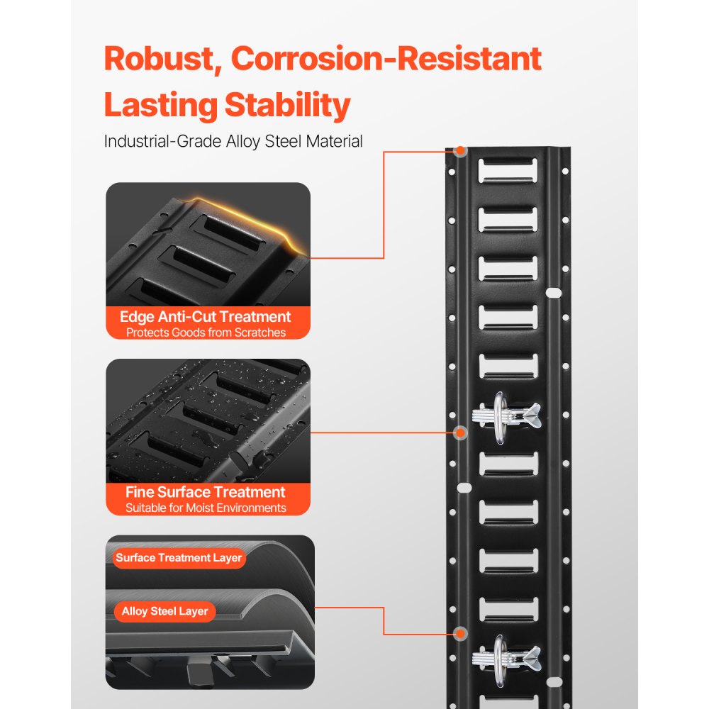 VEVOR Set di binari ancoraggio E-Track, 18 pezzi, set di binari elettrici da 1524 mm, inclusi 4 binari in acciaio e 8 ancoraggi con O-ring e 4 cinghie di ancoraggio carico 907 kg