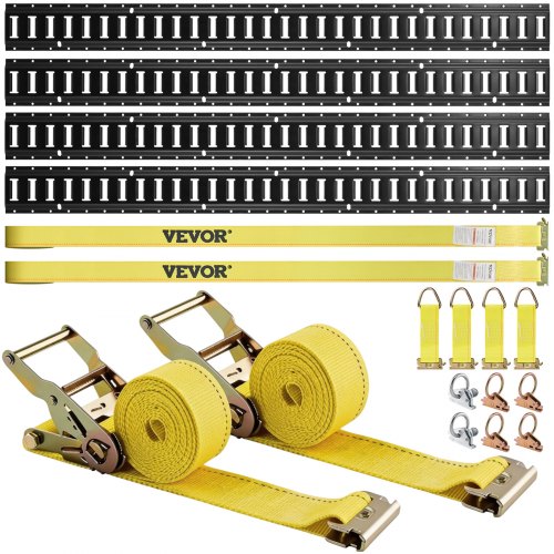 VEVOR E-Track Tie Down Kit, 18 Pezzi VV-ETS-TD518 Capacità 454 kg Lunghezza 5 Piedi Binari della Linea a E-track in Acciaio con Cinghie di Fissaggio e Anelli per I Rimorchi, Pickup, Camion e Furgoni
