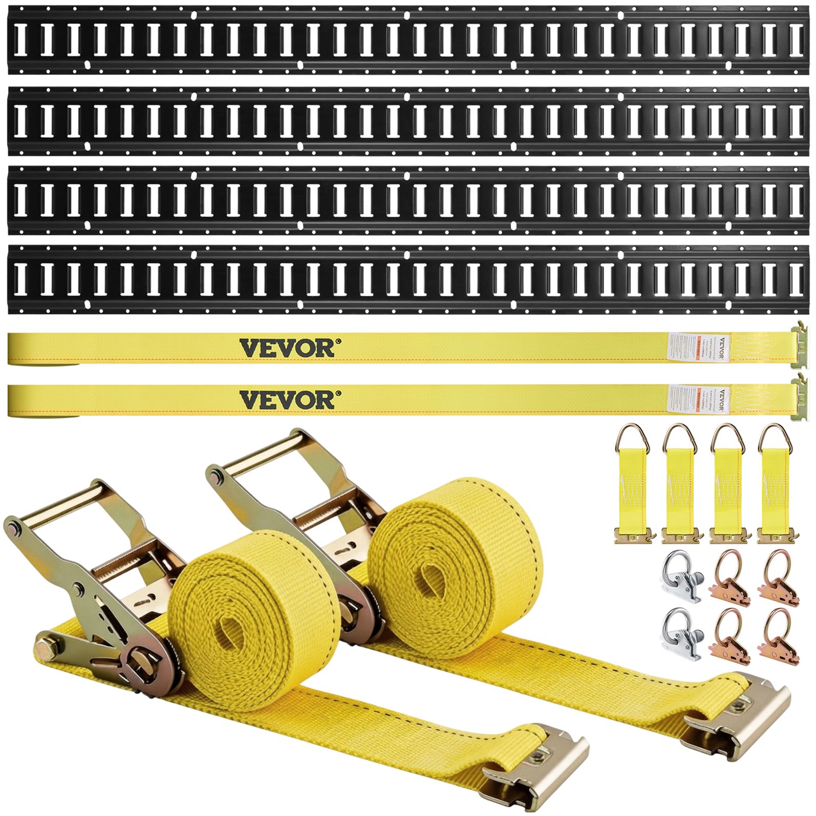 VEVOR E-Track Tie Down Kit, 18 Pezzi VV-ETS-TD518 Capacità 454 kg Lunghezza 5 Piedi Binari della Linea a E-track in Acciaio con Cinghie di Fissaggio e Anelli per I Rimorchi, Pickup, Camion e Furgoni