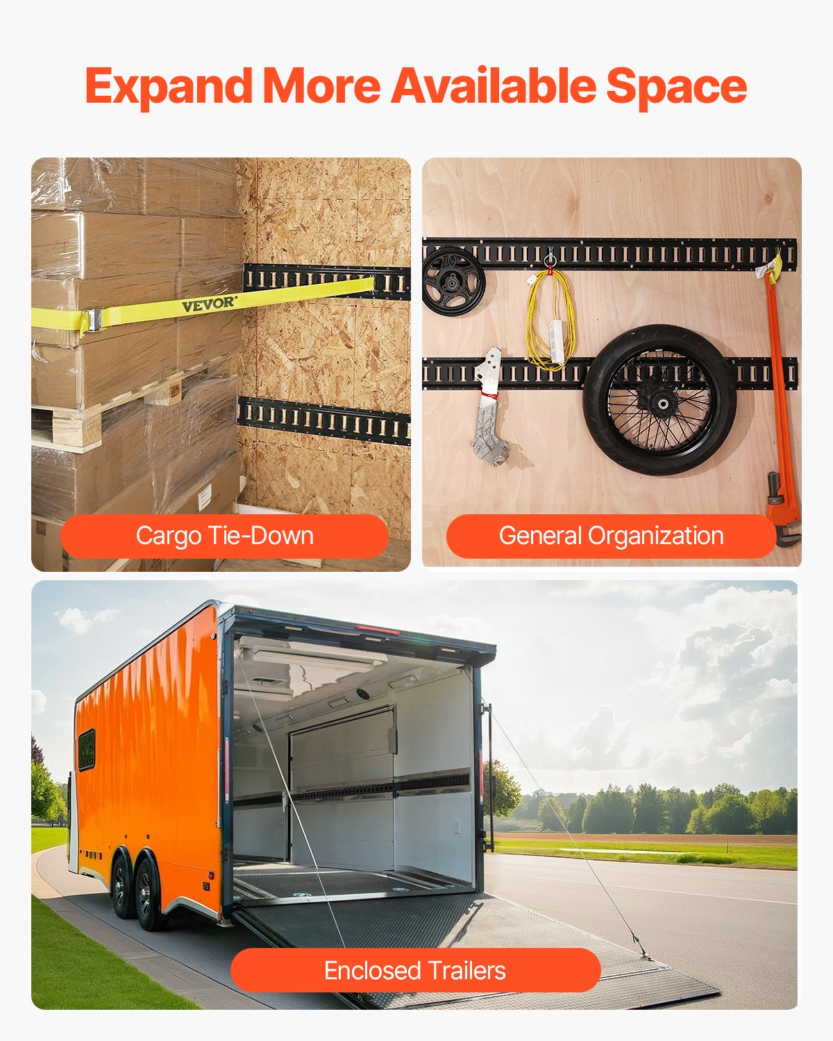 VEVOR lashing rails, 30 pcs., airline rails, black, transport rail, 454 kg max. load capacity, anchor rail, 1.52 m rail length, lashing rail for securing loads on trailers and motorhomes