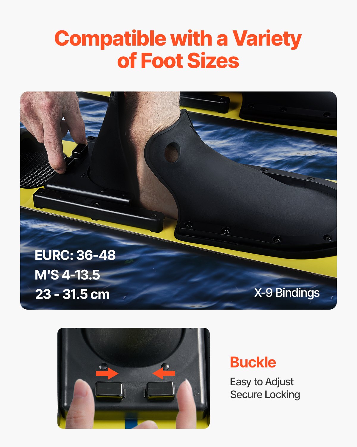 VEVOR Set di Tavole per Sci d'Acqua Lunghezza 170,2 cm con Attacchi a Ferro di Cavallo Regolabili X-9 Rivestimento UV Lucido, Tavole per Sci d'Acqua Combo per Adulti Carico max. 136 kg