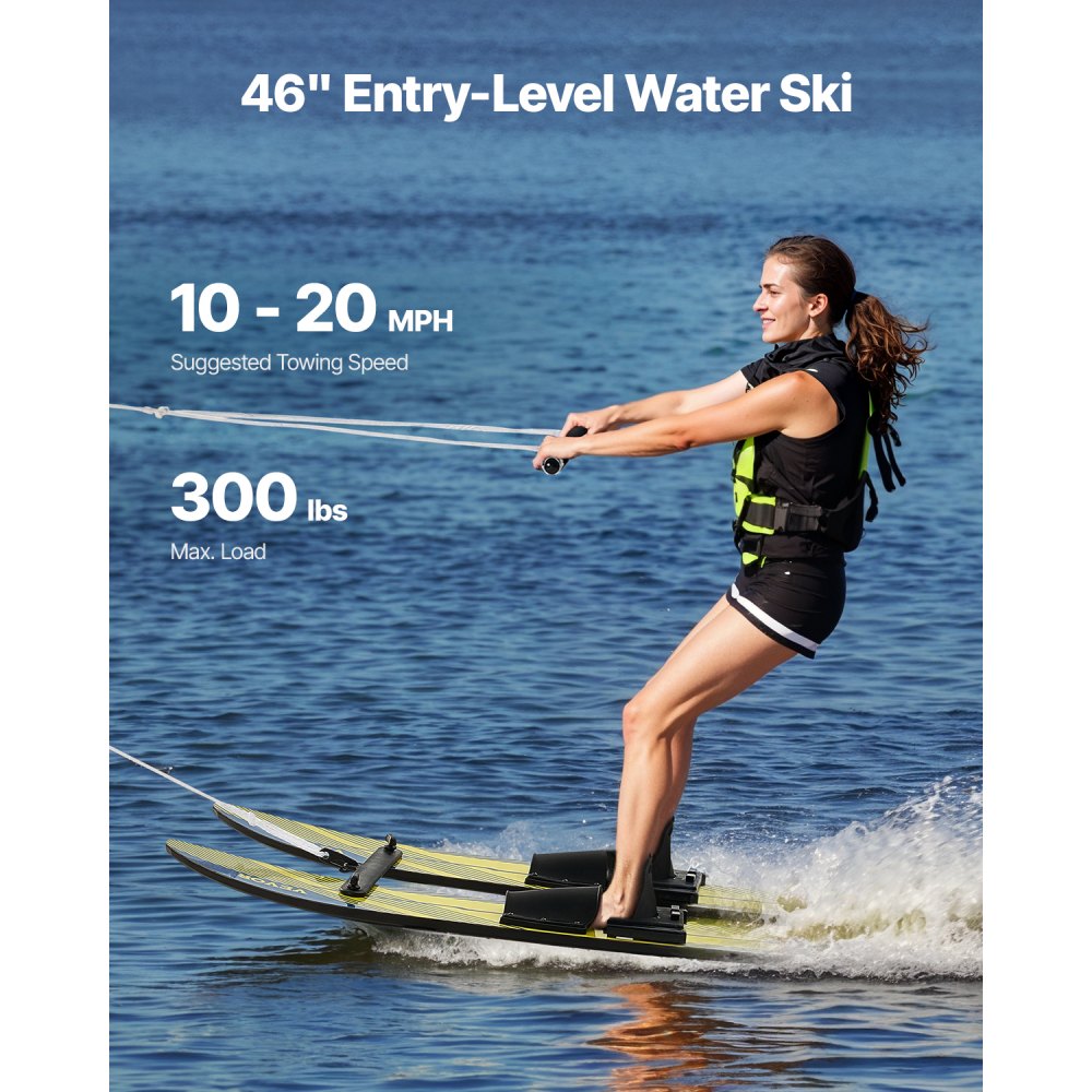 VEVOR Water Ski 116.8 cm (Training Model) with adjustable X-7 bindings, double handle rope and removable stabilizing bar, water ski combination for youths up to 136 kg