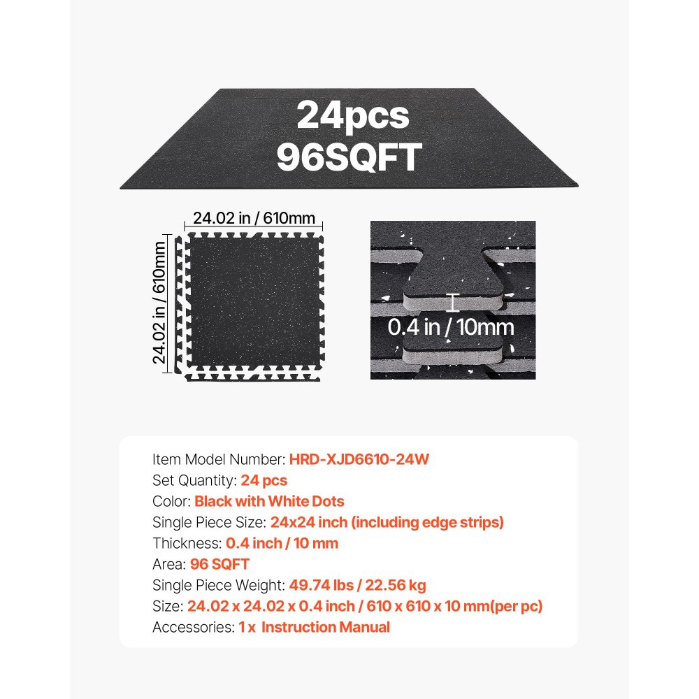 VEVOR Set Tappetino Puzzle Protettivo per Pavimento da Palestra 24 pezzi 610 x 610 x 10 mm, Tappetini in Schiuma EVA ad Incastro Piastrelle da Ginnastica Allenamento Yoga Fitness, Puntini Bianchi