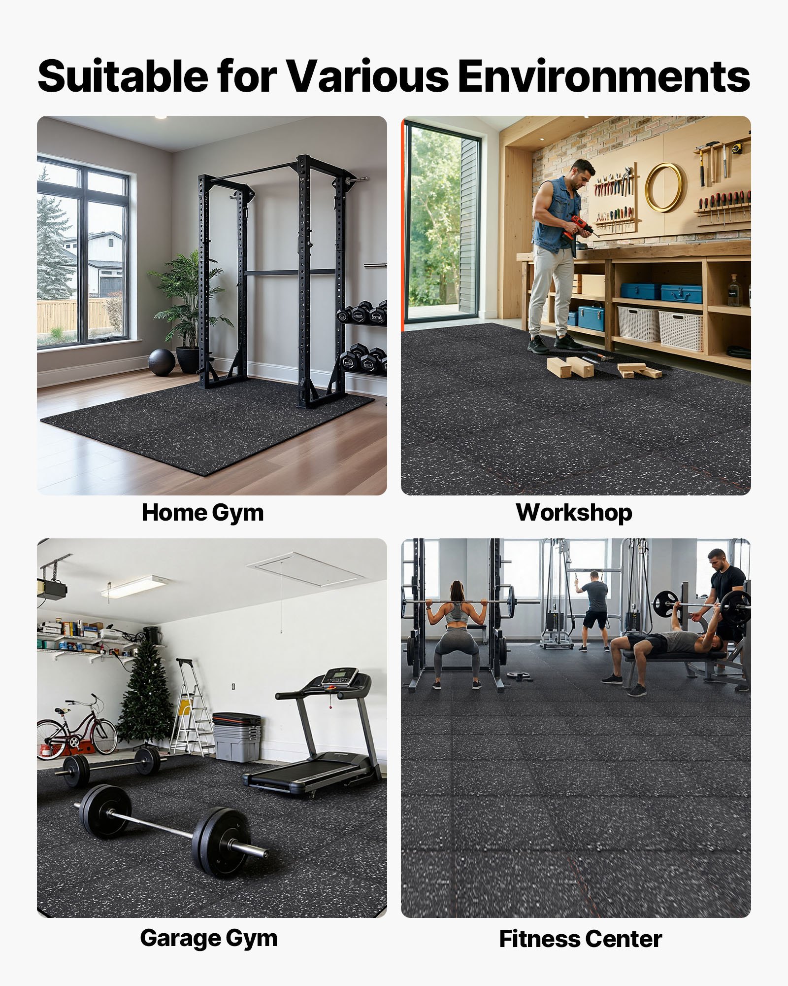 VEVOR Puzzle Exercise Mat, 12 PCS Fitness Equipment Mats, 610 x 610 x 14 mm, High-Density EVA Foam Mat Set, Interlocking Rubber Soft Tiles, Protective Floor Padding with White Dots for Home Gym Office