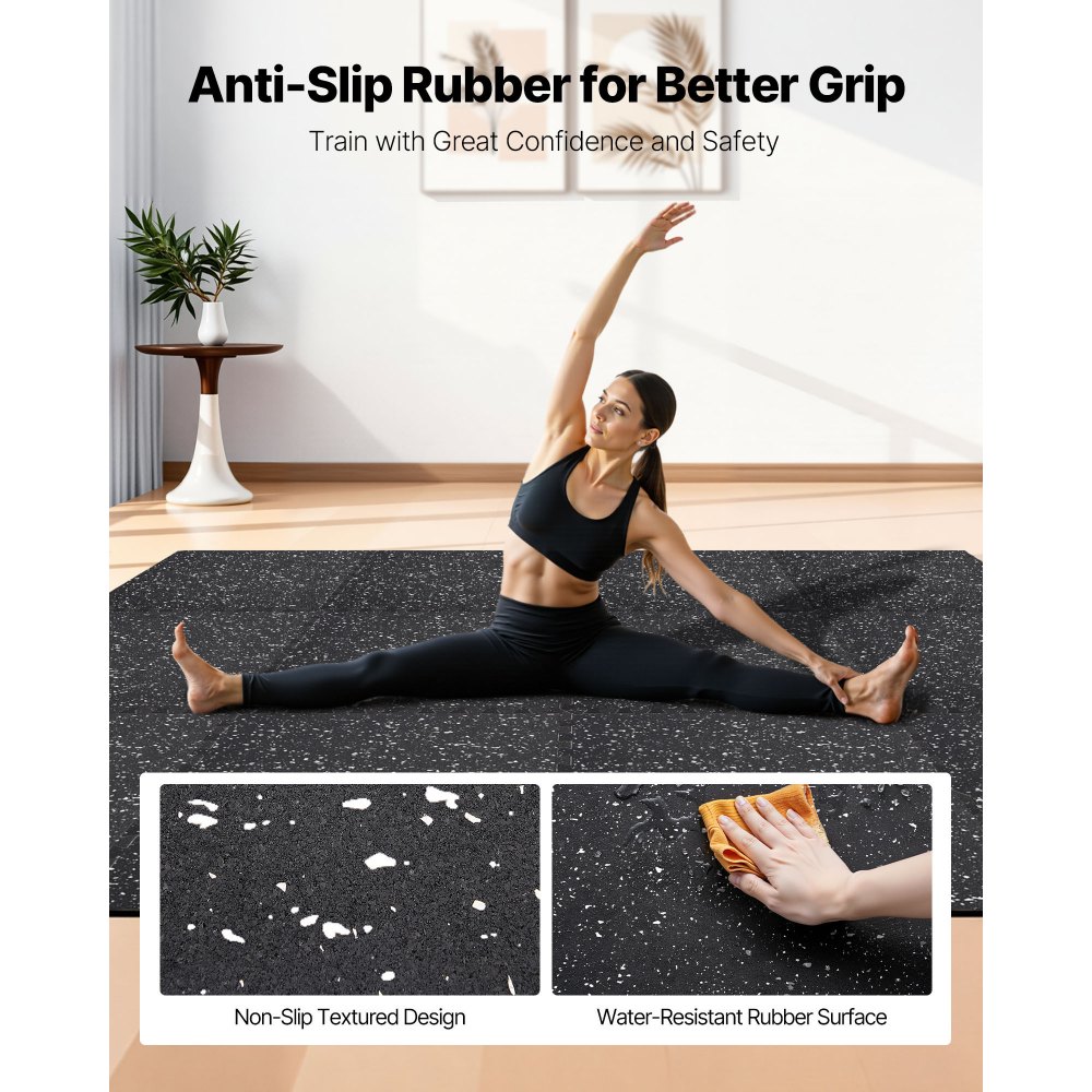 VEVOR Puzzle Exercise Mat, 24 PCS Fitness Equipment Mats, 610 x 610 x 14 mm, High-Density EVA Foam Mat Set, Interlocking Rubber Soft Tiles, Protective Floor Padding with White Dots for Home Gym Office