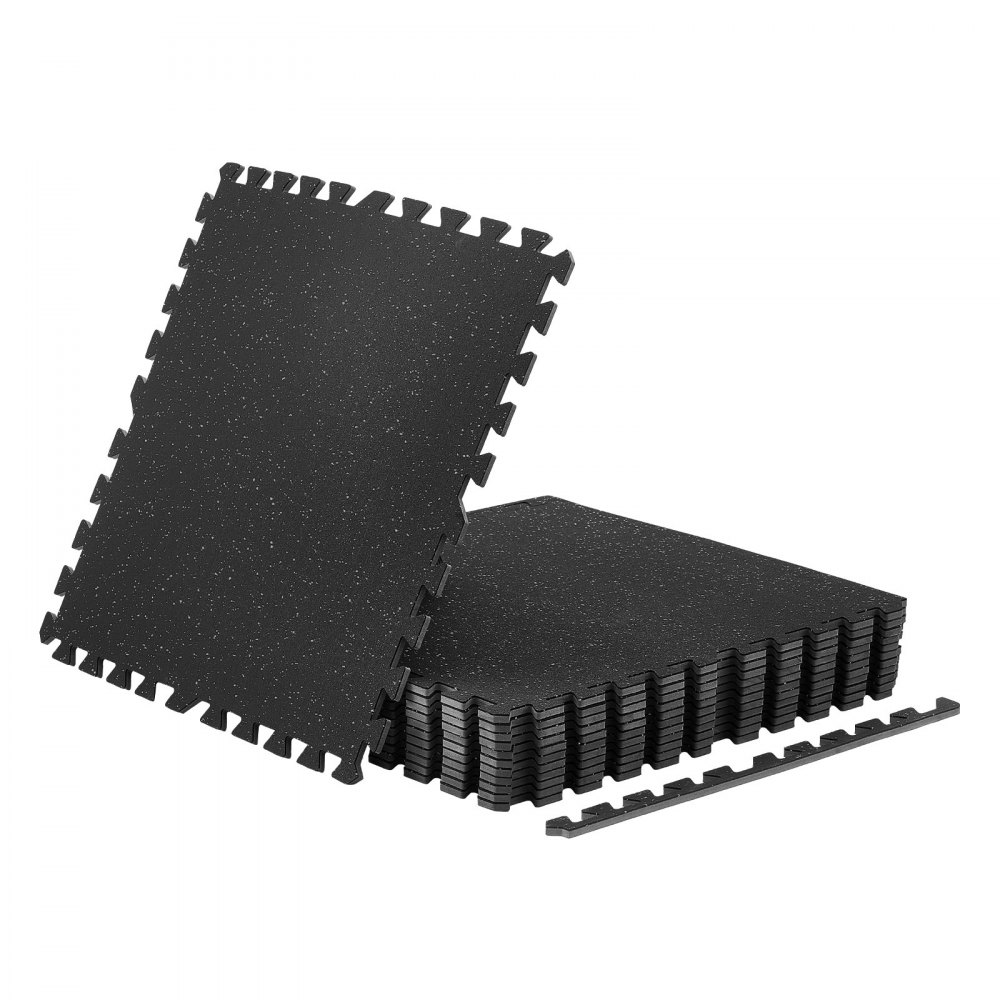 VEVOR Set Tappetino Puzzle Protettivo per Pavimento da Palestra 12 pezzi 610 x 610 x 10 mm, Tappetini Piastrelle in Gomma ad Incastro con Puntini Grigi da Ginnastica Palestra Ufficio Casa Allenamento