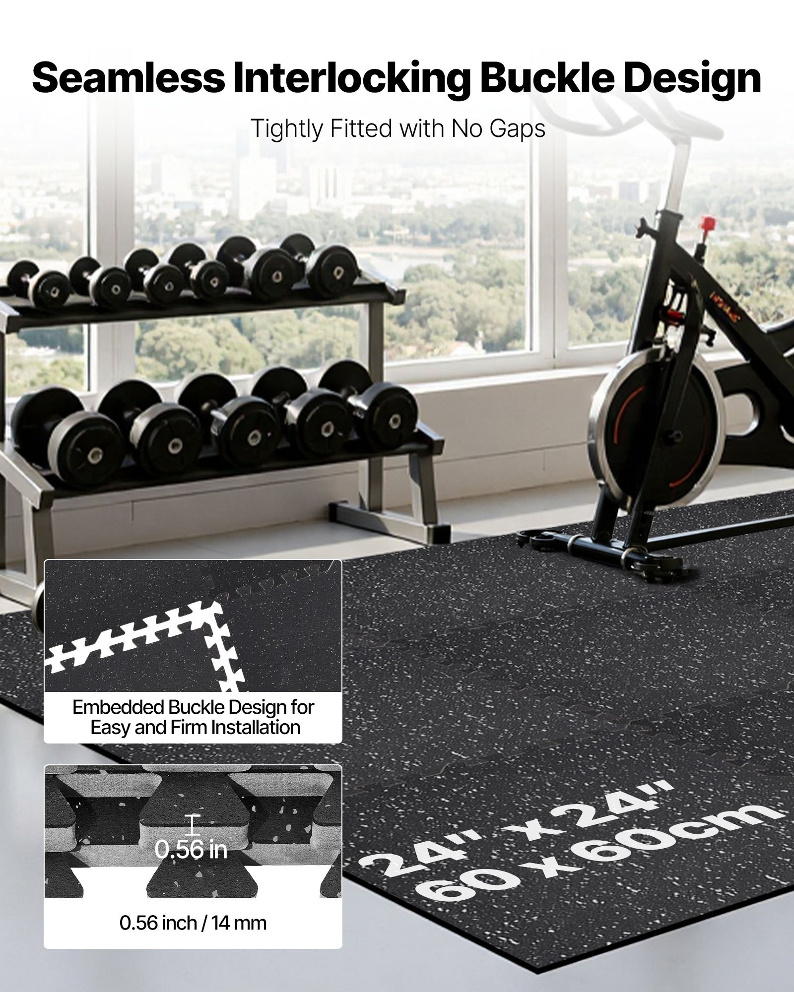 VEVOR Puzzle Exercise Mat, 6 PCS Fitness Equipment Mats, 610 x 610 x 14 mm, High-Density EVA Foam Mats Set, Interlocking Rubber Soft Tiles, Protective Floor Padding with Gray Dots for Home Gym Office