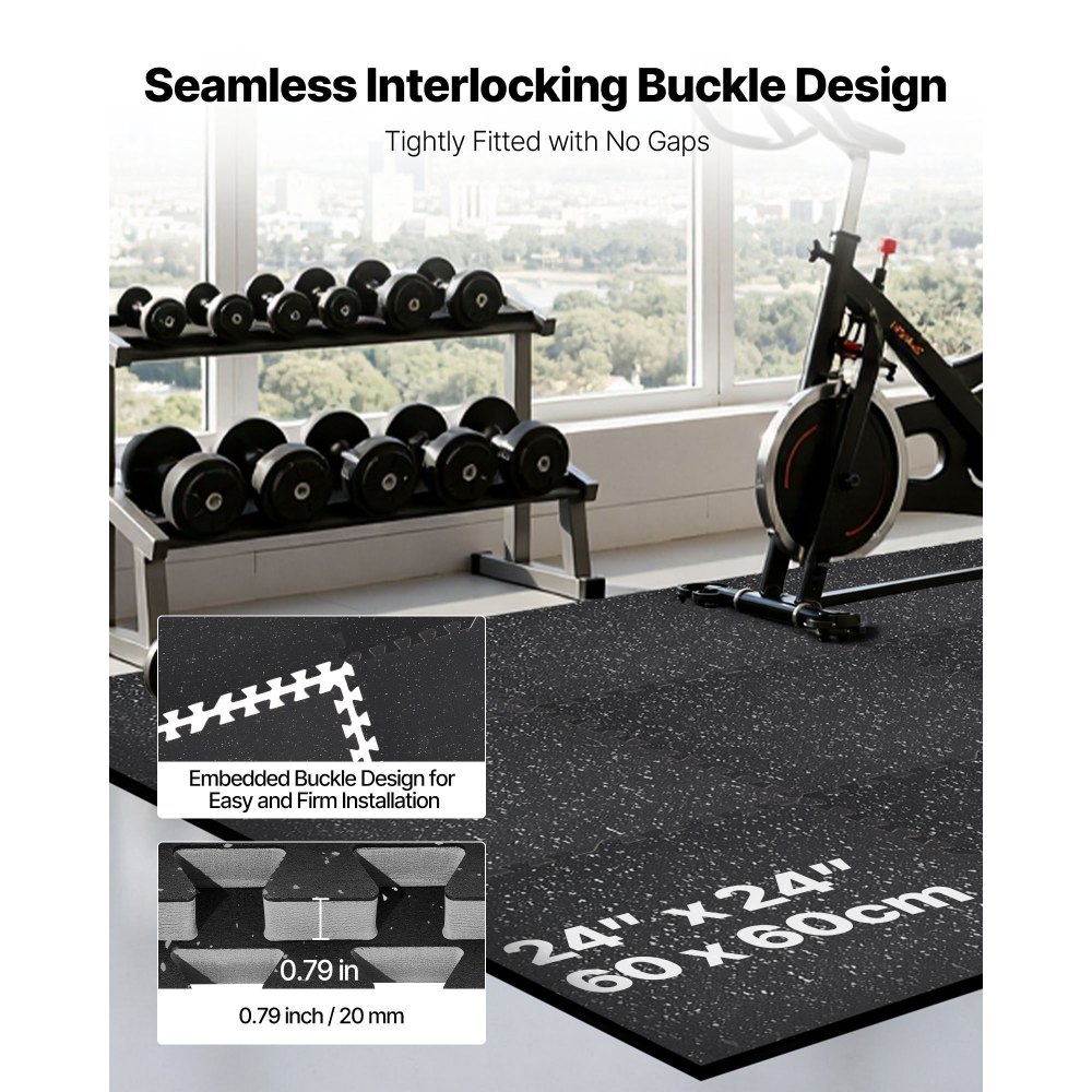 VEVOR Puzzle Exercise Mat, 12 PCS Fitness Equipment Mats, 610 x 610 x 20 mm, High-Density EVA Foam Mats Set, Interlocking Rubber Soft Tiles, Protective Floor Padding with Gray Dots for Home Gym Office