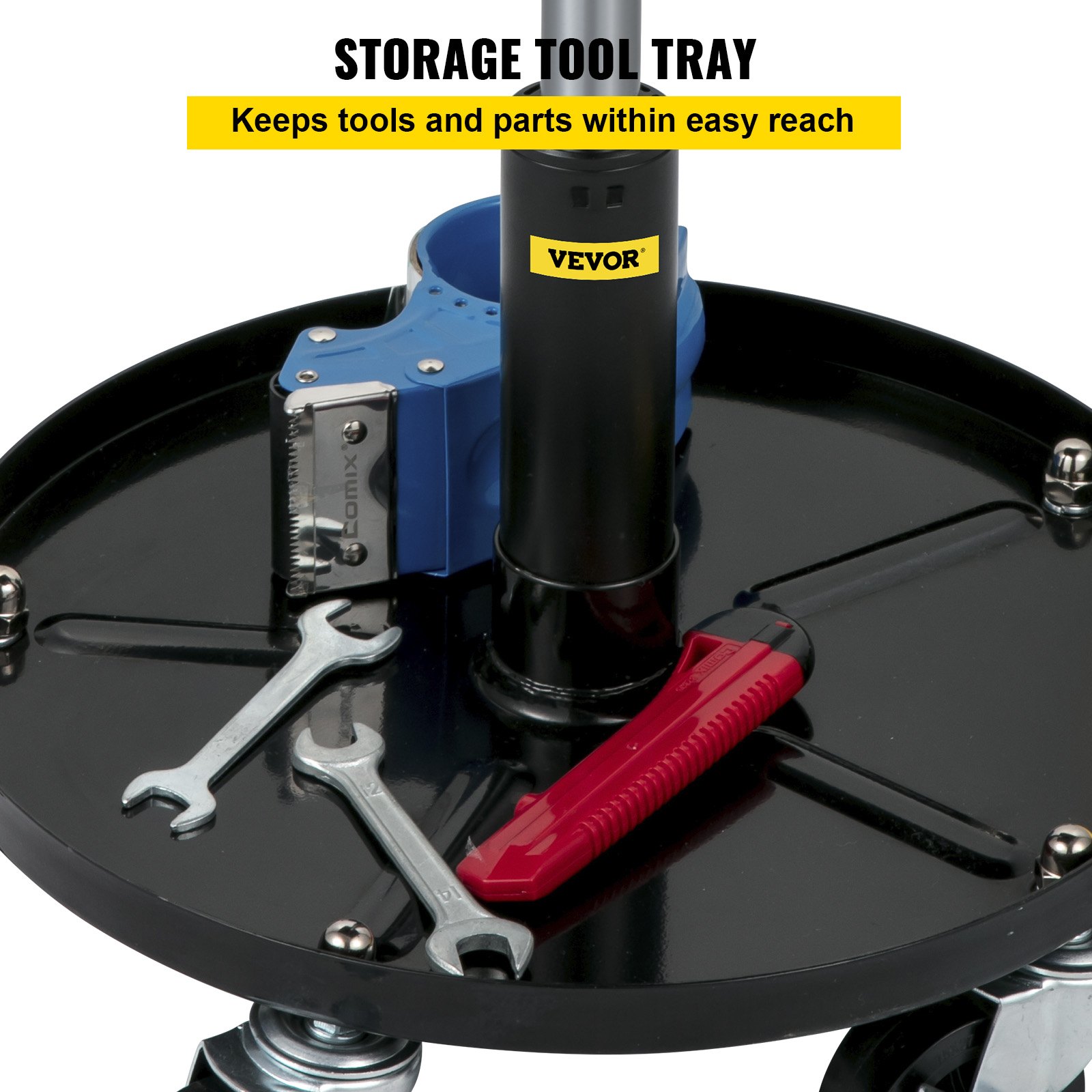 VEVOR Sgabello da Garage con 4 Rotelle da 10,2 cm 2 Ruote con Freno, Sgabello da Garage Capacità da 300 libbre, Sedile Regolabile a Design di Cilindro Pneumatico, Utilizzato per Officina Garage, Casa